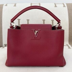 Louis Vuitton Capucines PM Leather Top Handle Bag – Burgundy w Silver Hardware